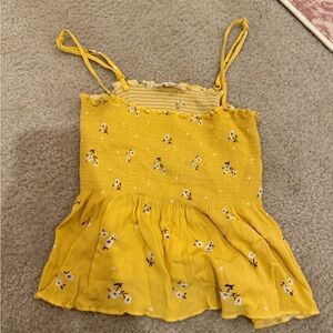 La Hearts Yellow Blouse with Smocked Bodice and Peplum Hem
